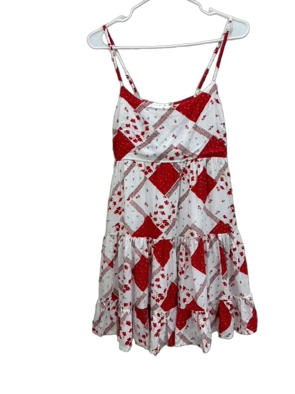 SO Red & White Patchwork Tiered Mini Dress